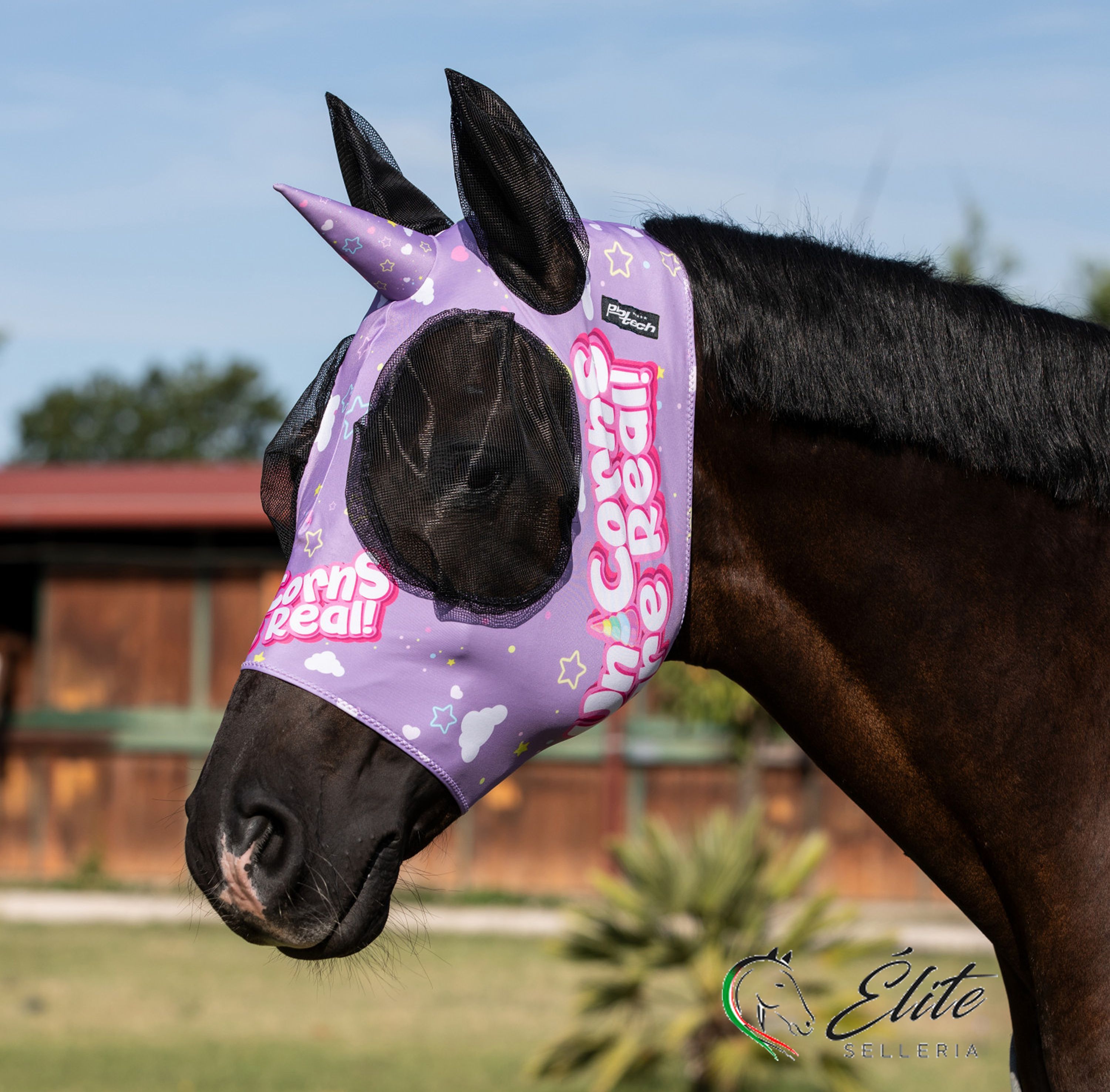 Cura del cavallo, Maschere anti mosche, - vendita online MASCHERA ANTI MOSCHE CON RETINA COPRIORECCHE UNICORNO - marca: Pro-Tech - Selleria Élite del cavallo - Palermo - Sicilia- Italia