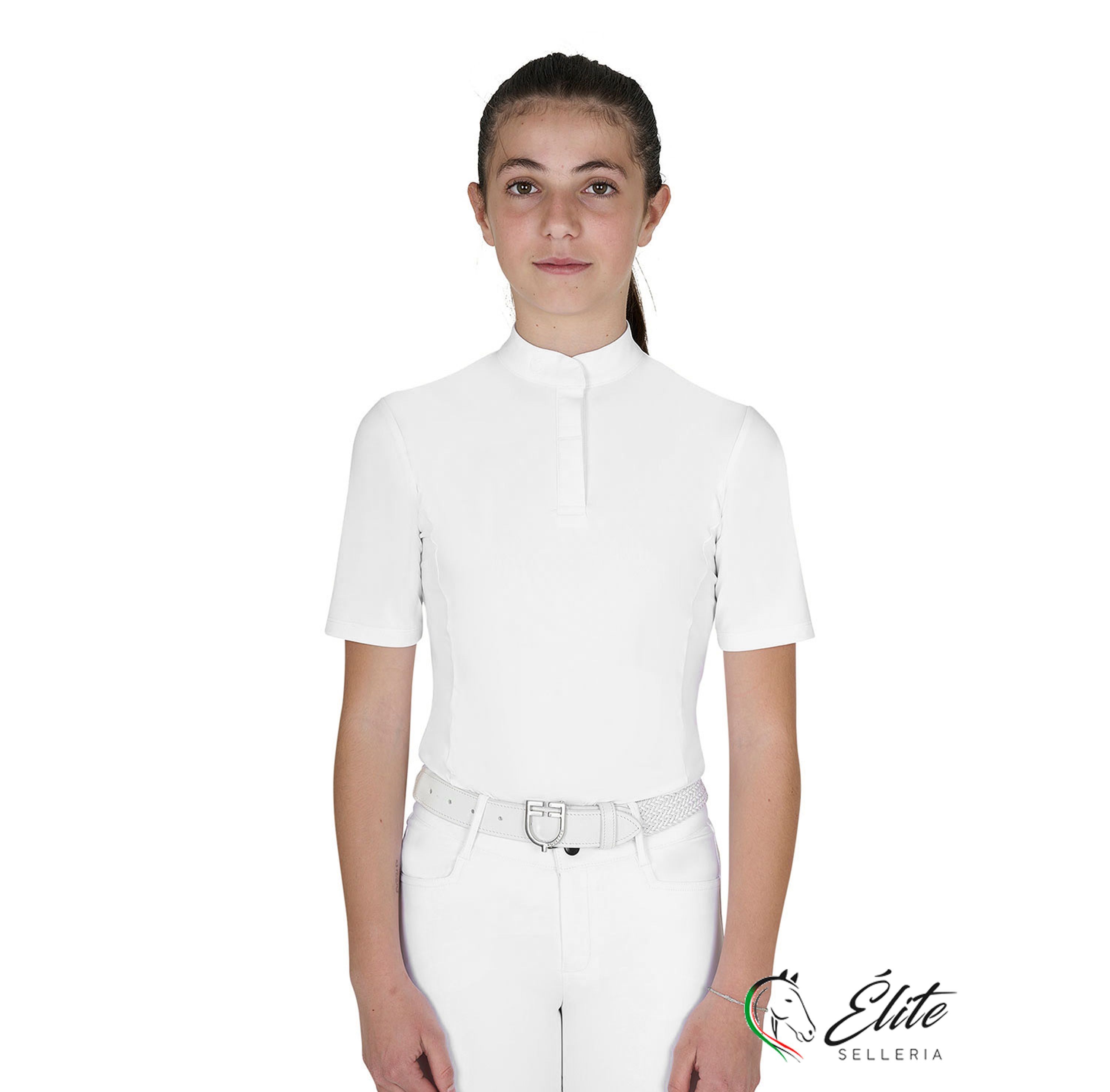 Monta inglese, Abbigliamento, Camicie e Polo da Gara - vendita online Polo concorso bambina slim fit colore bianco - marca: Equestro - Selleria Élite del cavallo - Palermo - Sicilia- Italia