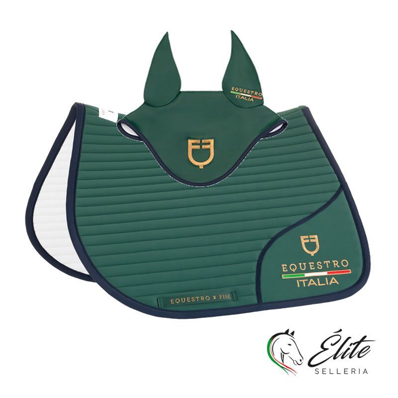 Monta inglese, Sottosella e Cuffiette, Completo Sottosella + Cuffietta - vendita online SOTTOSELLA E CUFFIA VERDE FISE 100 - marca: Equestro - Selleria Élite del cavallo - Palermo - Sicilia- Italia