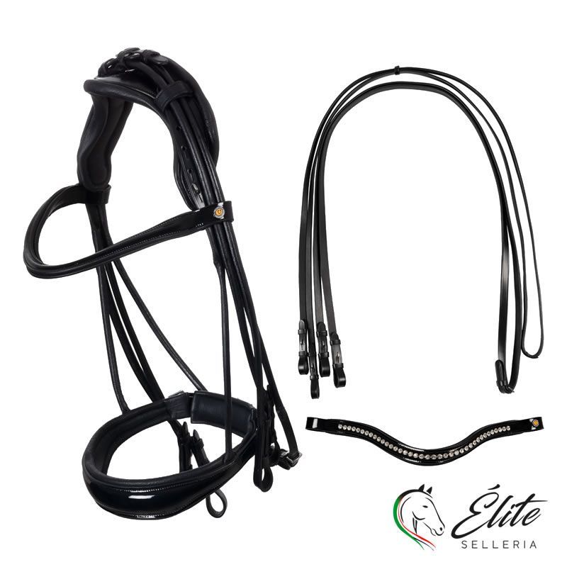 Monta inglese, Testiere - vendita online Briglia da dressage in cuoio con testiera anatomica - marca: Equestro - Selleria Élite del cavallo - Palermo - Sicilia- Italia