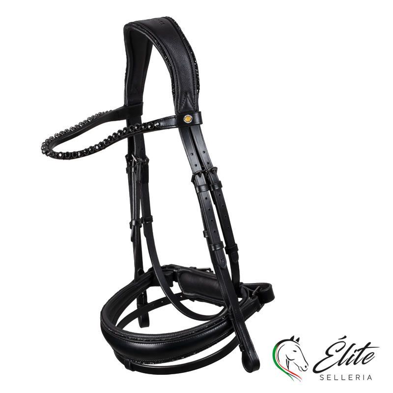 Monta inglese, Testiere - vendita online Briglia anatomica da dressage in pelle con strass - marca: Equestro - Selleria Élite del cavallo - Palermo - Sicilia- Italia
