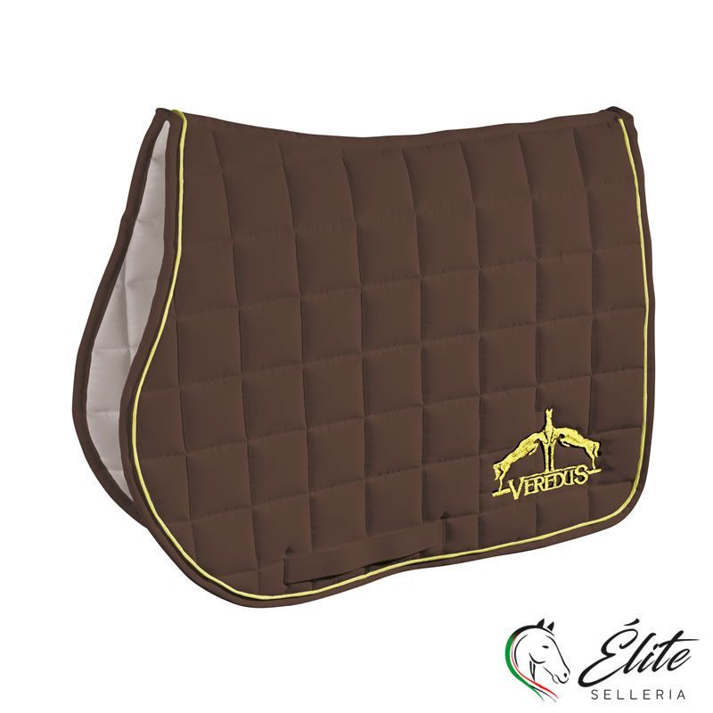 Monta inglese, Sottosella e Cuffiette, Sottosella - vendita online SADDLECLOTH MICROFIBER JUMPING MARRONE BORDO-LOGO ORO - marca: Veredus - Selleria Élite del cavallo - Palermo - Sicilia- Italia